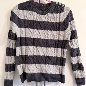 Jeannie Pierre Cable Knit sweater, striped, size junior L, or women S, steel